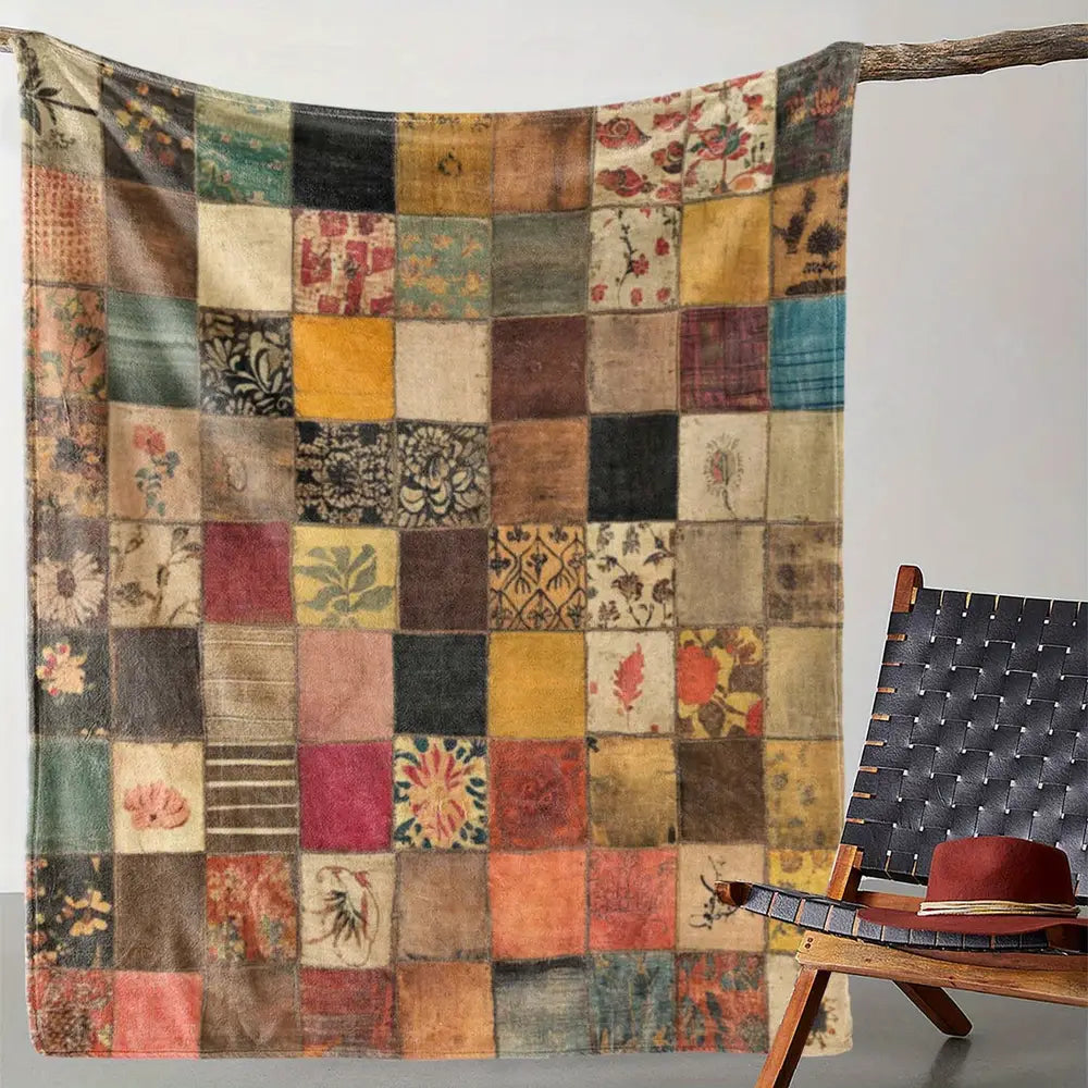 1pc Blanket, Vintage Creative Plaid Pattern Printed Blanket