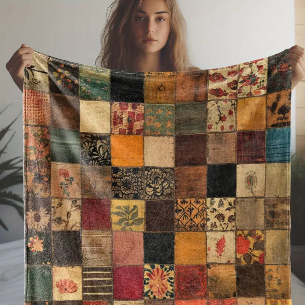 1pc Blanket, Vintage Creative Plaid Pattern Printed Blanket