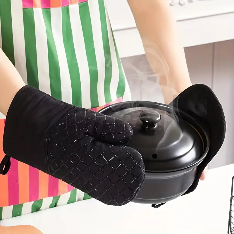 2pcs Silicone Oven Mitts and Pot Holder Set, Thickened Heat Resistant Gloves and Heat Insulation Pad