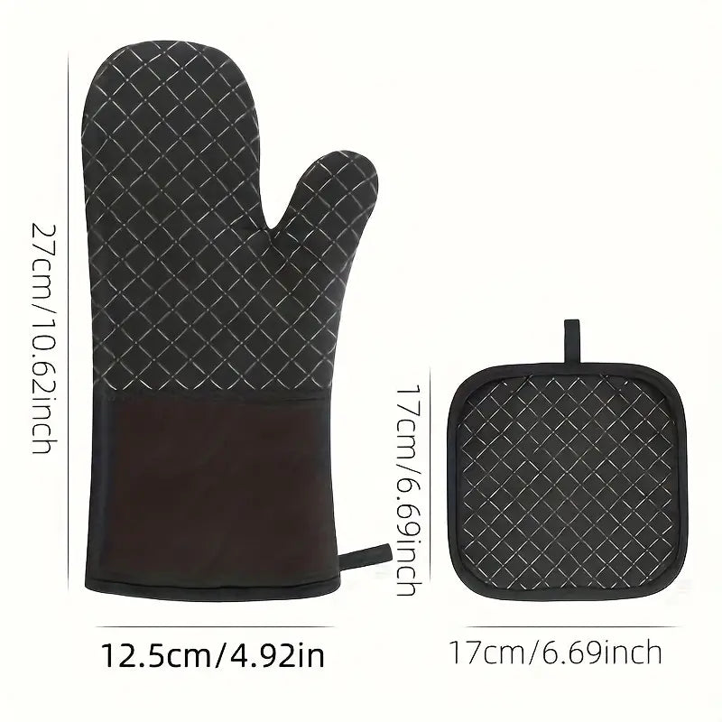 2pcs Silicone Oven Mitts and Pot Holder Set, Thickened Heat Resistant Gloves and Heat Insulation Pad