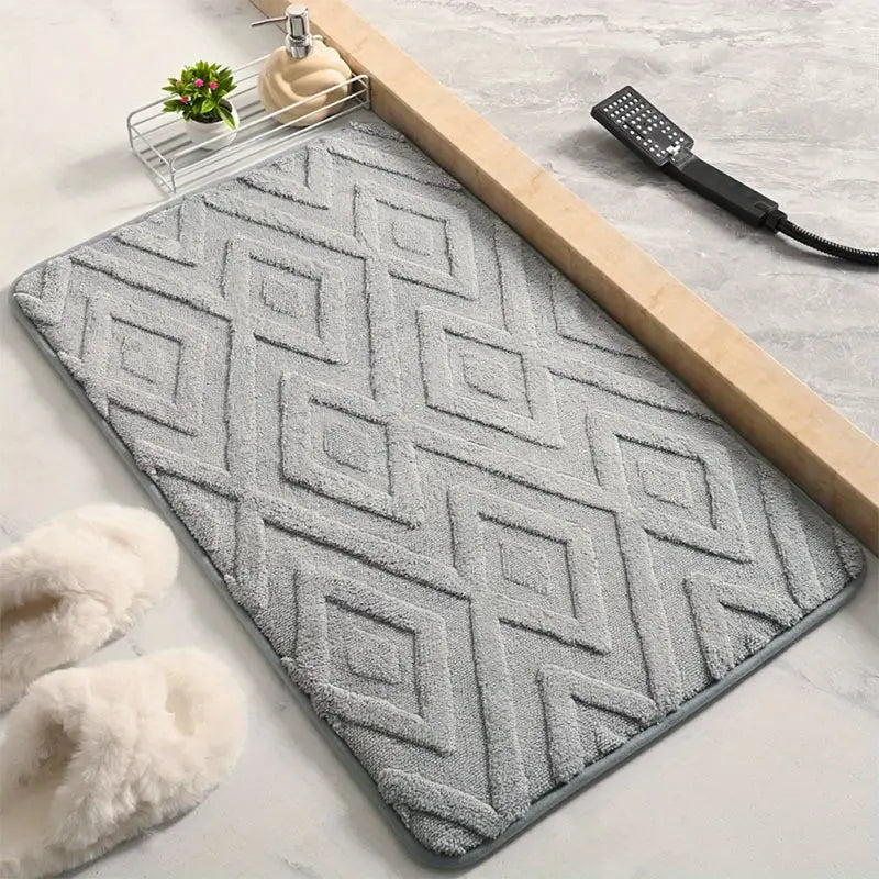 Microfiber Bath Mat: Diamond Jacquard, Non-Slip, Absorbent Rug