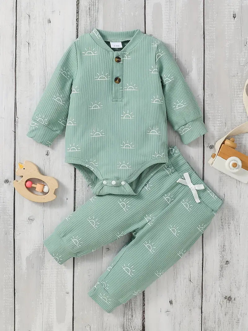 Baby Cartoon Zonneprint Romper & Broek Set | Zachte & Stijlvolle Babyoutfit