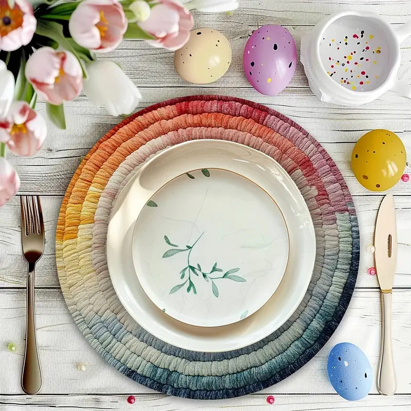 Bohemian Ombre Placemats Set - Round, Non-Slip, Wipe Clean