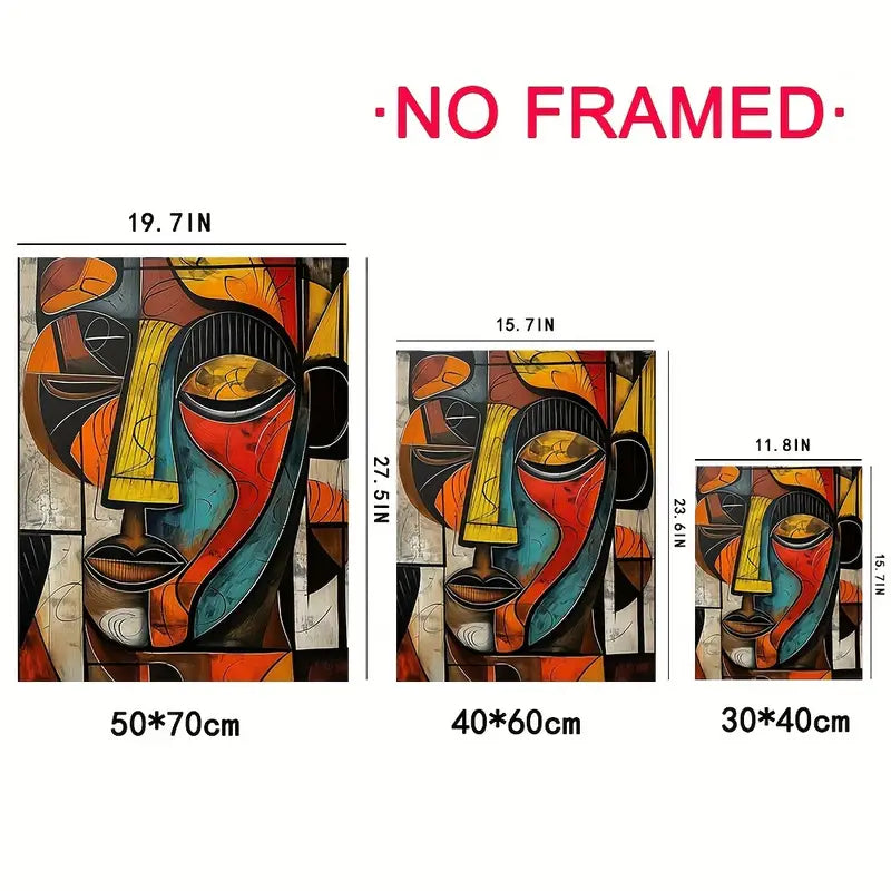 Retro Ink Abstract Canvas Painting – African Face Wall Art for Bedroom & Living Room