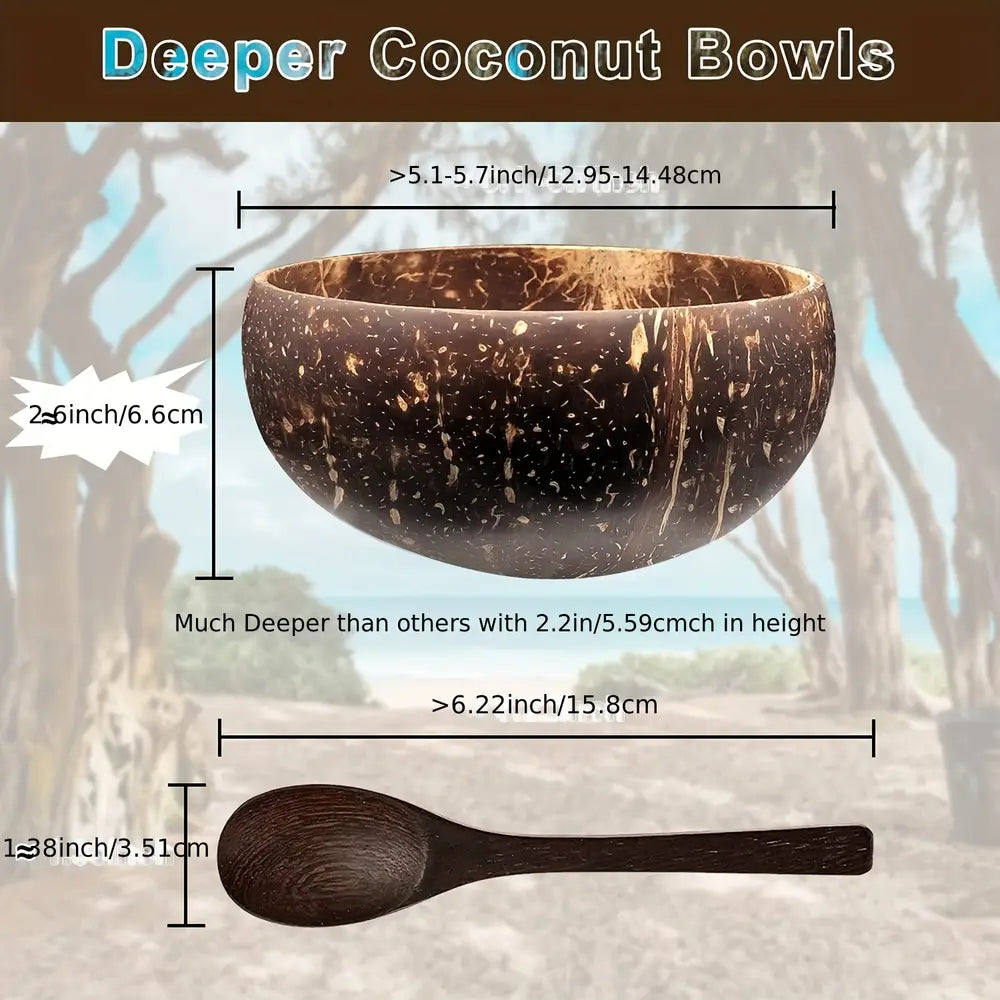 4 Pcs/ 8 Pcs Natural Coconut Bowl And Wooden Spoon Set