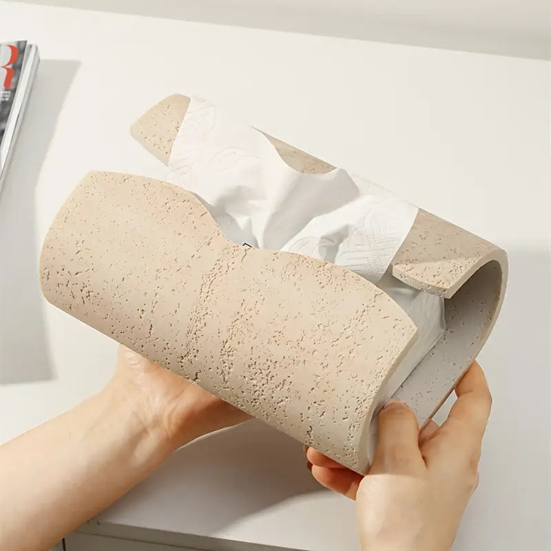 Resin Tissue Box Cover - Stone Look, Modern Bathroom Decor