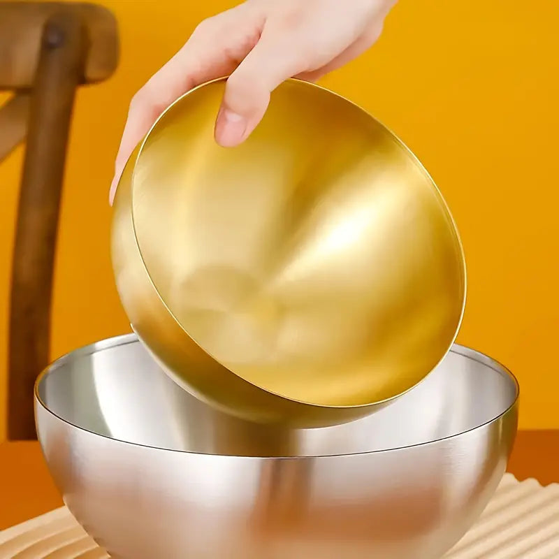 2-Pack Golden Stainless Steel Bowls - Rust Resistant Round Mixing Serving Bowls