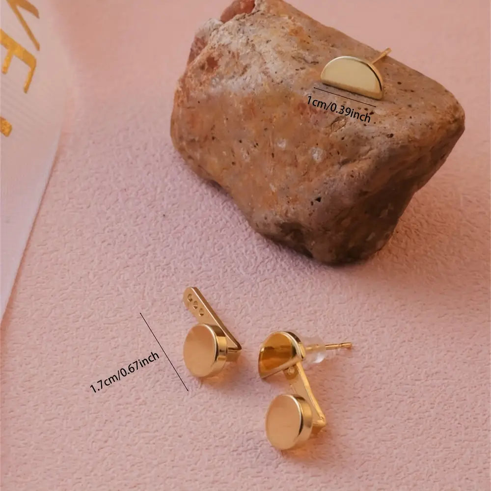 Elegant Copper Earrings Set of 1 Pair - Geometric Semi-Circular & Round Studs