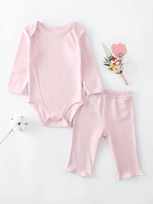 2-delige pasgeboren katoenen outfitset | Rompertje en broekje – stretchstof
