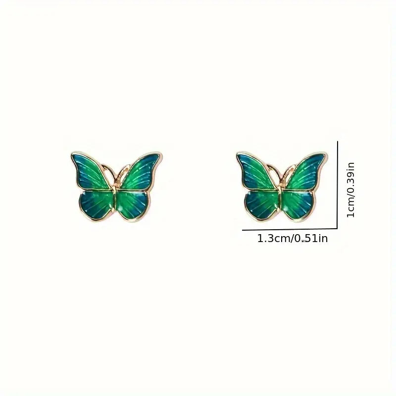 Ink Green Glazed Butterfly Stud Earrings 18K Gold Plated