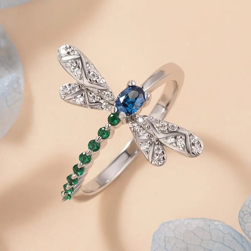 Blue Gem Dragonfly Ring - 925 Silver Women's Jewelry Gift
