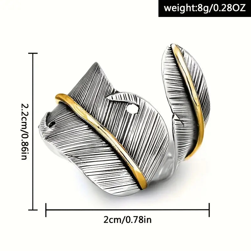 Vintage Feather Ring - Adjustable Open Band Jewelry Gift
