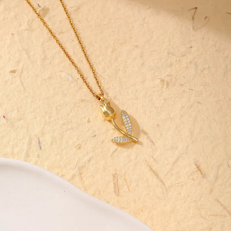 Floral Pendant Necklace - Stainless Steel Hypoallergenic
