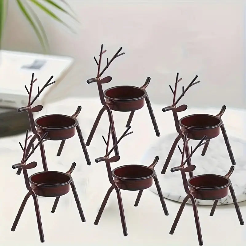 Deer Candle Holders (6) - Metal Reindeer Tealight Christmas Decor
