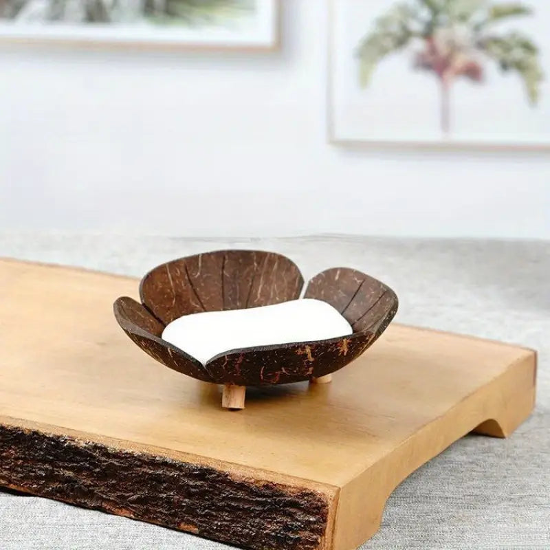 1 stuk zeshoekige houten zeepbakje met kokosnootschaal-geïnspireerd ontwerp