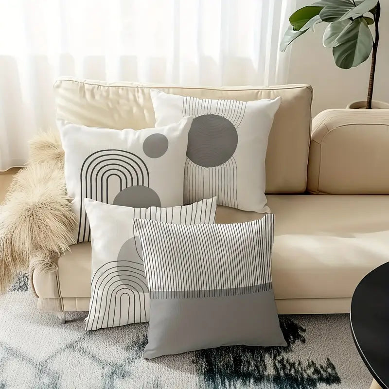 4PCS Contemporary Polyester Pillow Covers – 18x18in Elegant Geometric Design for Home & Office
