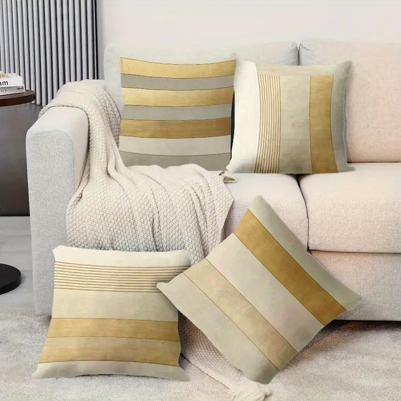 Geometric Gold Throw Pillow Covers 18x18 - Beige & Gray