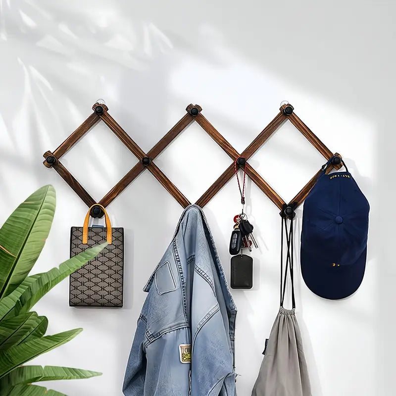 Wall Mounted Coat Rack - Wooden Entryway Organizer 10 Hooks