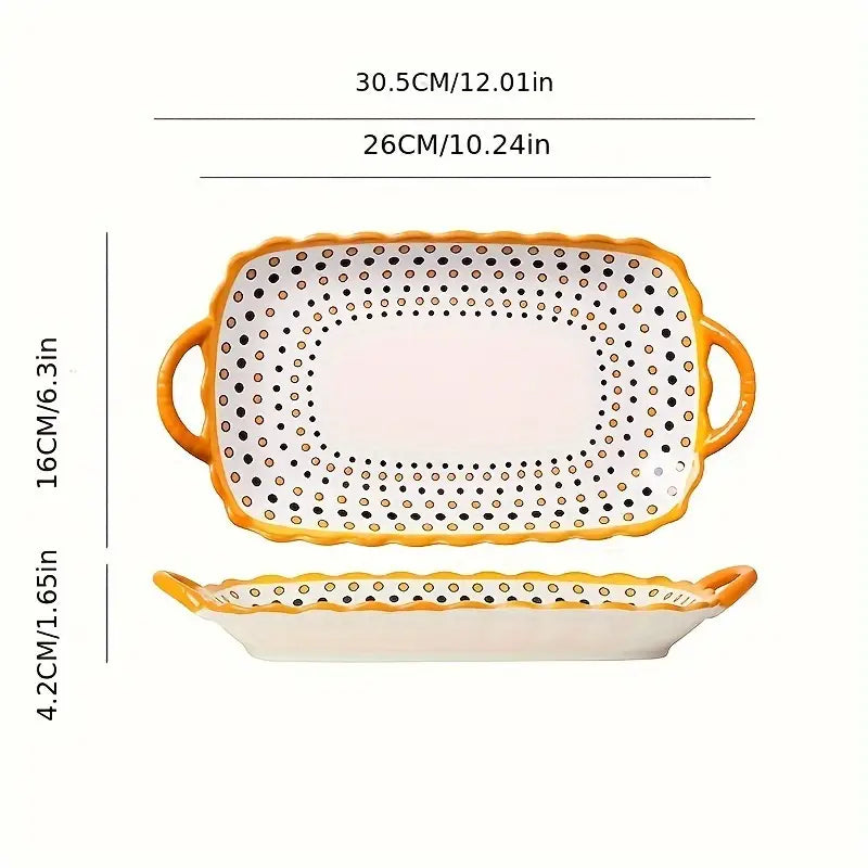 4pcs Set Ceramic Serving Plates with Handles - 30.48cm Rectangular, Nordic-Inspired Design