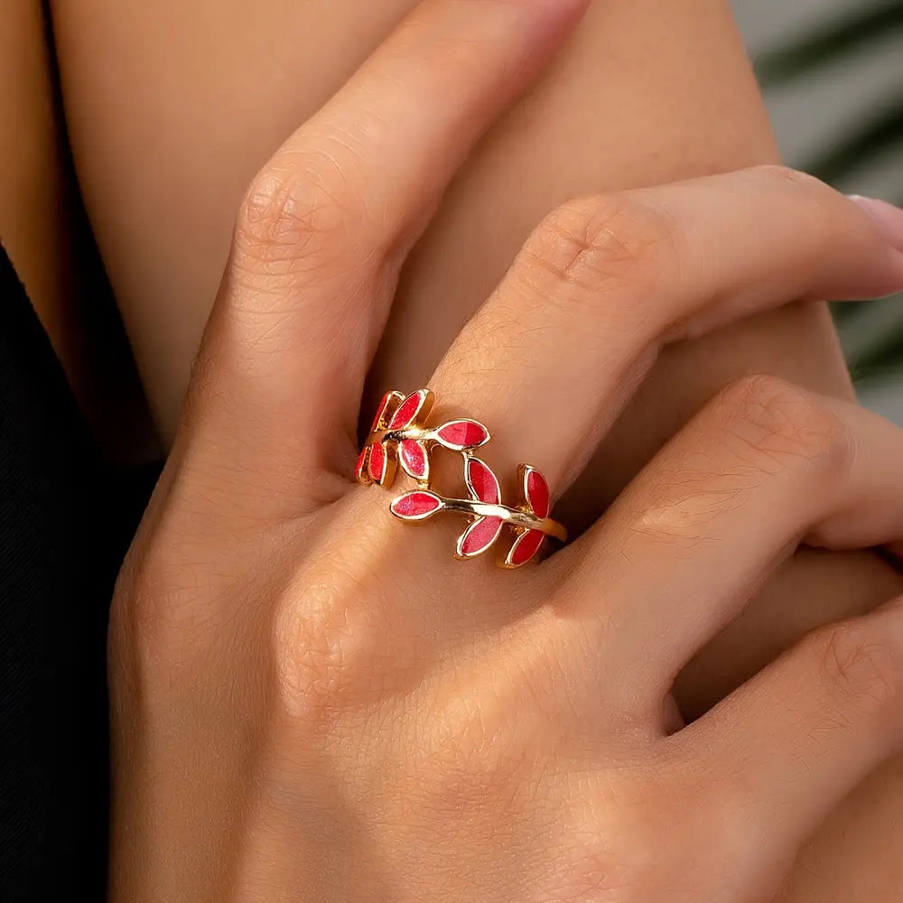 Bague élégante en alliage de zinc avec motif feuille et blé pour femme
