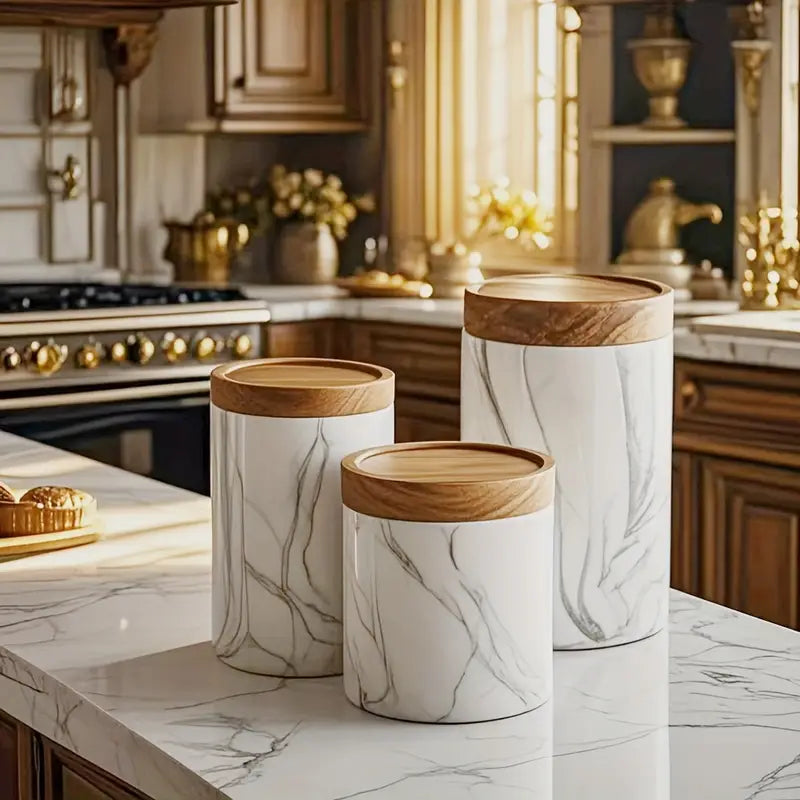 Marble Ceramic Tea Jar - Airtight Storage Organizer