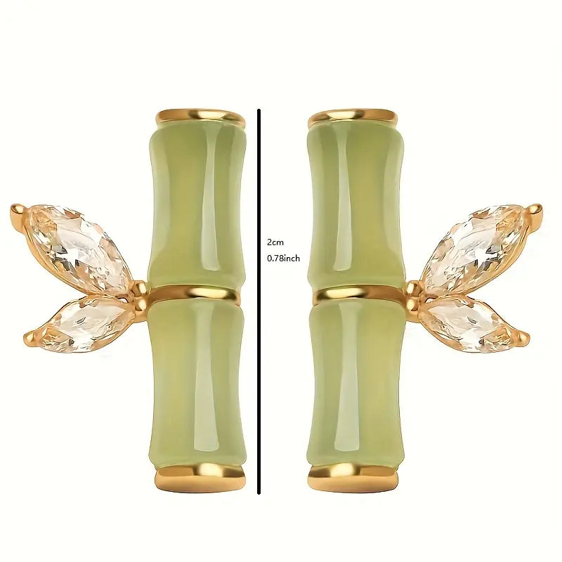 Bamboo Earrings Zircon Studs - Modern Eastern Style