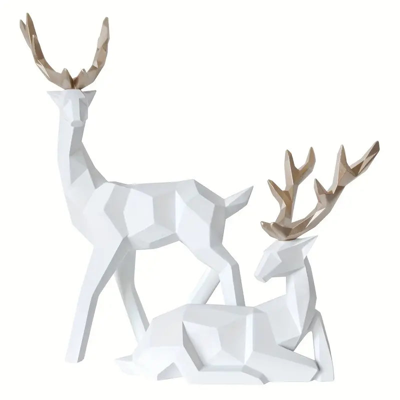 Resin Deer Statues - Geometric Decor for Shelf or Cabinet