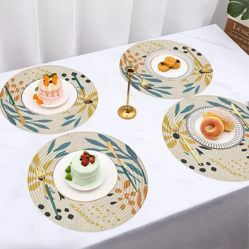4PC Boho Round Placemats – Woven Washable Heat-Resistant Dining Table Mats