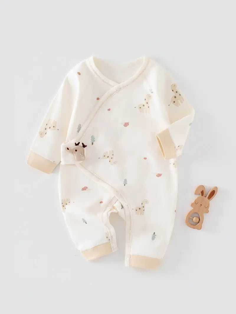 Grenouillère en coton motif cerf | Body doux à manches longues et boutons pour nouveau-né