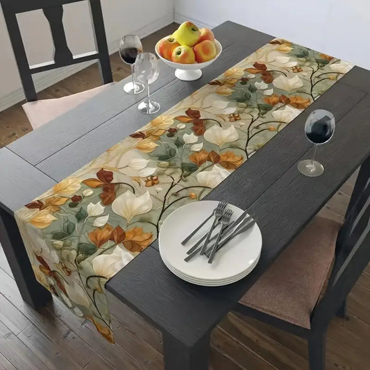 3D Design Floral Linen Table Runner - Daisy, Eucalyptus & Lavender Design for Spring Season