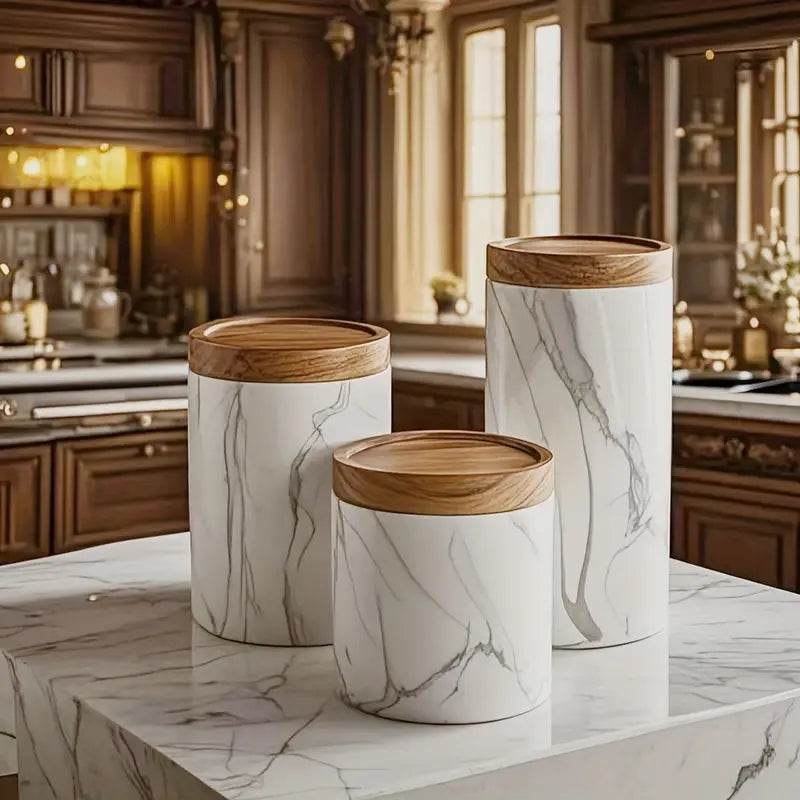 Marble Ceramic Tea Jar - Airtight Storage Organizer