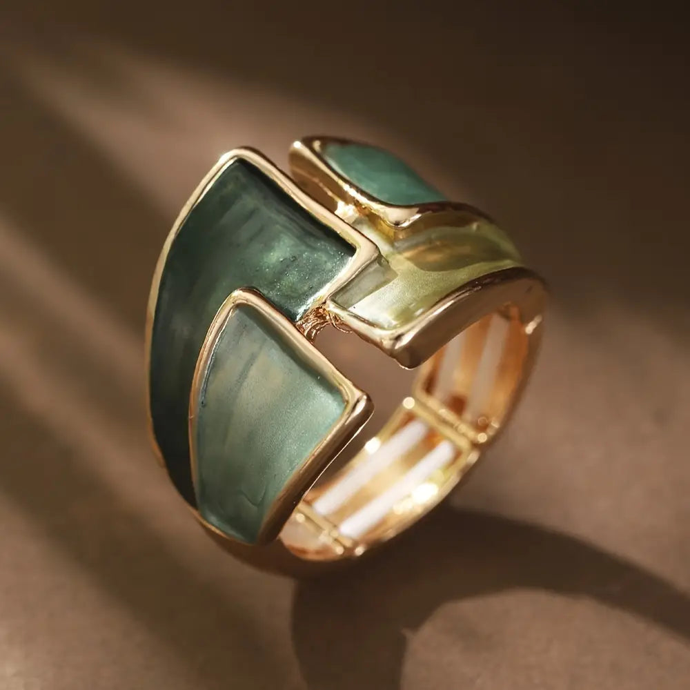 Elegant French-Inspired Vintage Enamel Geometric Ring for Women