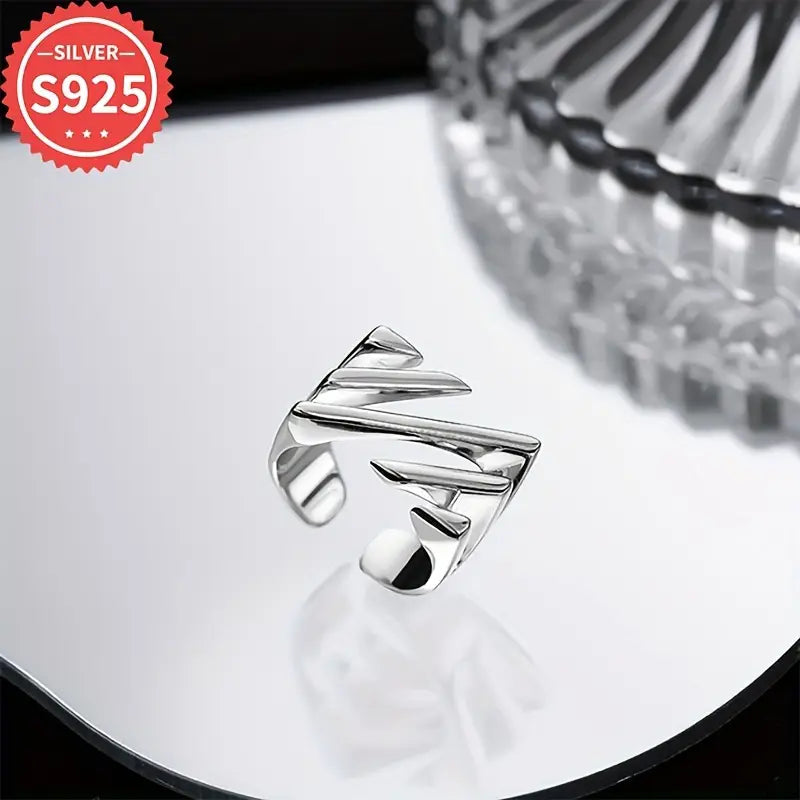925 Silver Ring Geometric Hollow Stripe Band Fashion Jewelry