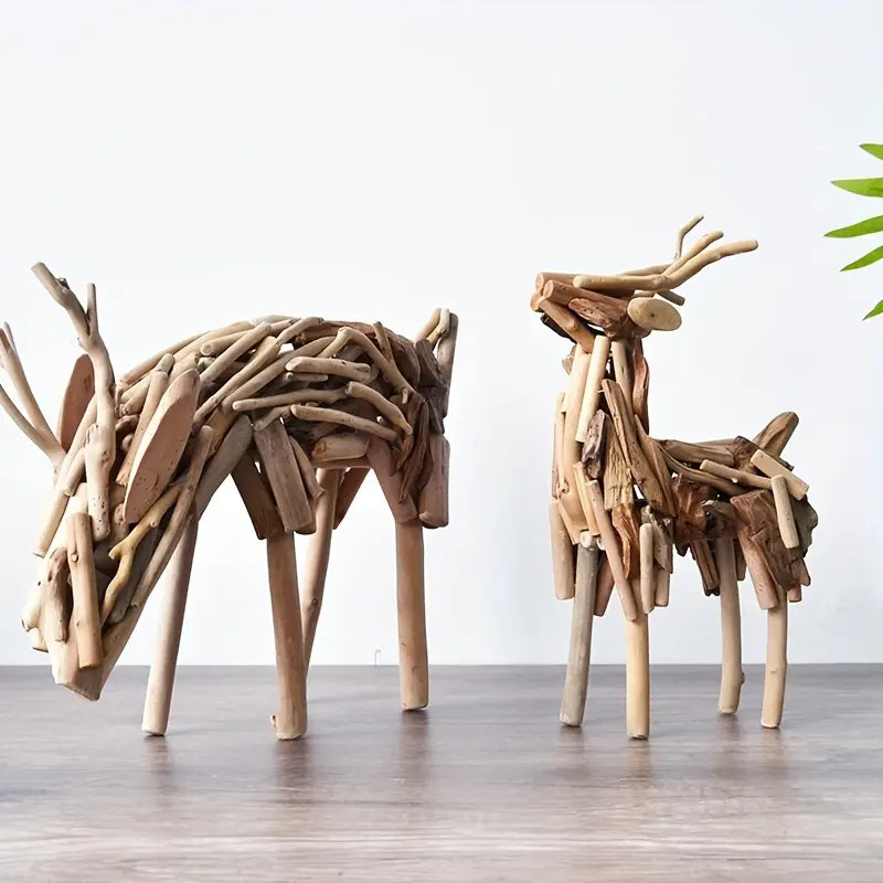 Handcrafted Wooden Reindeer Statue - Indoor/Outdoor Christmas Decor Gift
