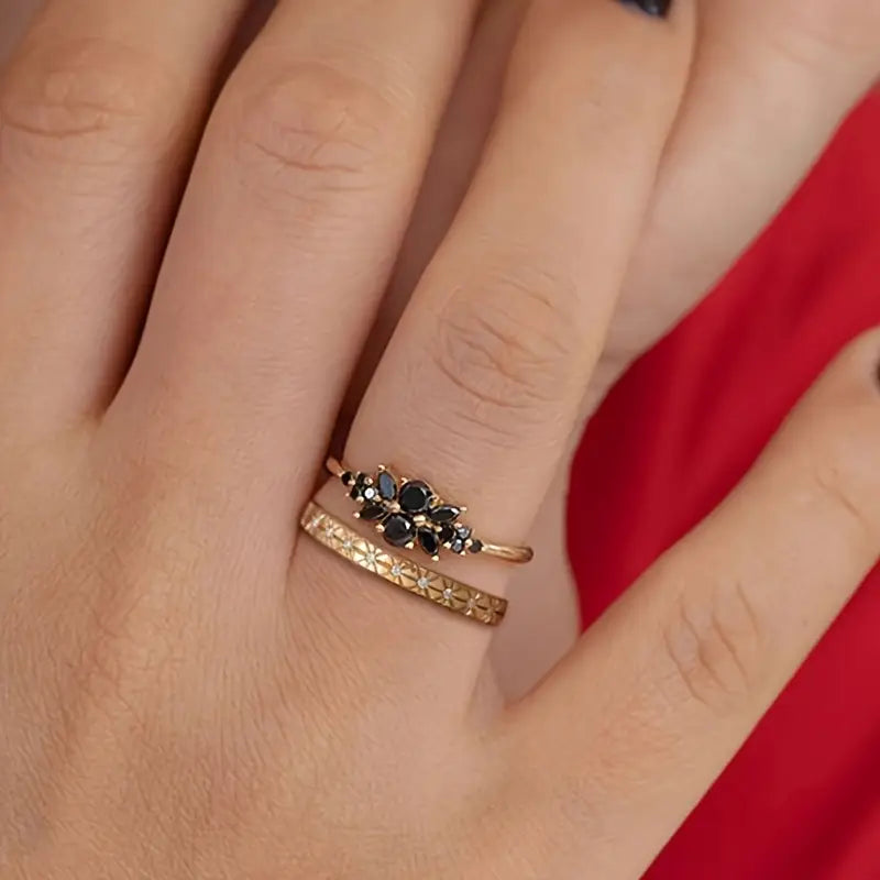 Couples Rings Black Zirconia Copper Wedding Anniversary Bands
