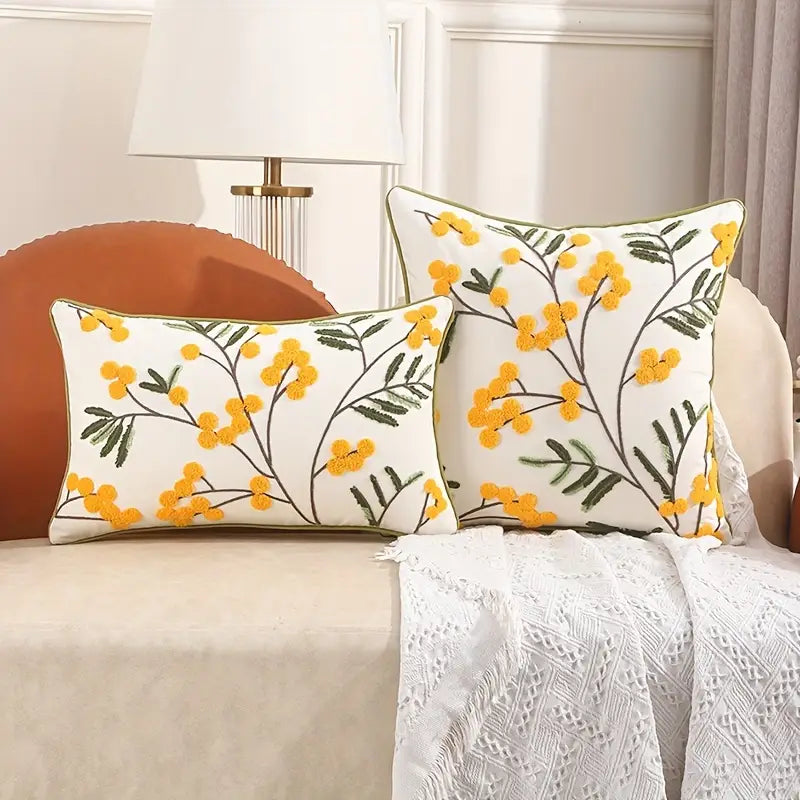 Embroidered Leaf Pillow Cover - 18x18 Decorative Throw Pillow