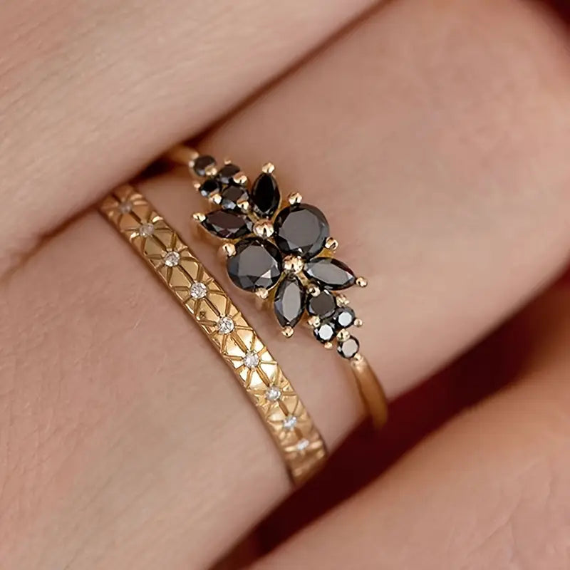 Couples Rings Black Zirconia Copper Wedding Anniversary Bands