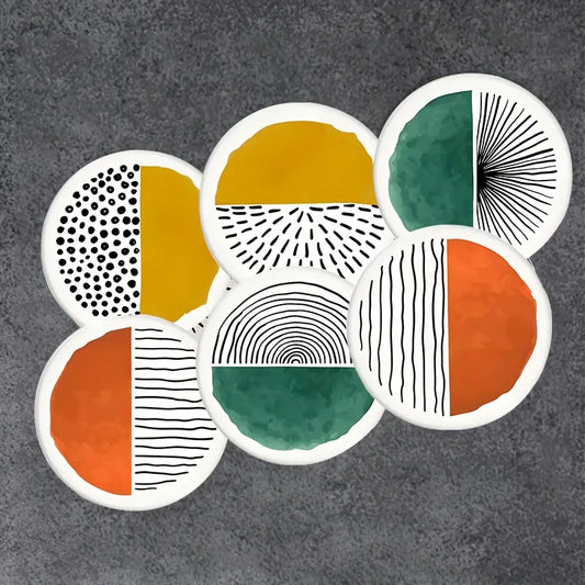 6pcs Wooden Abstract Color Pattern Coaster Set