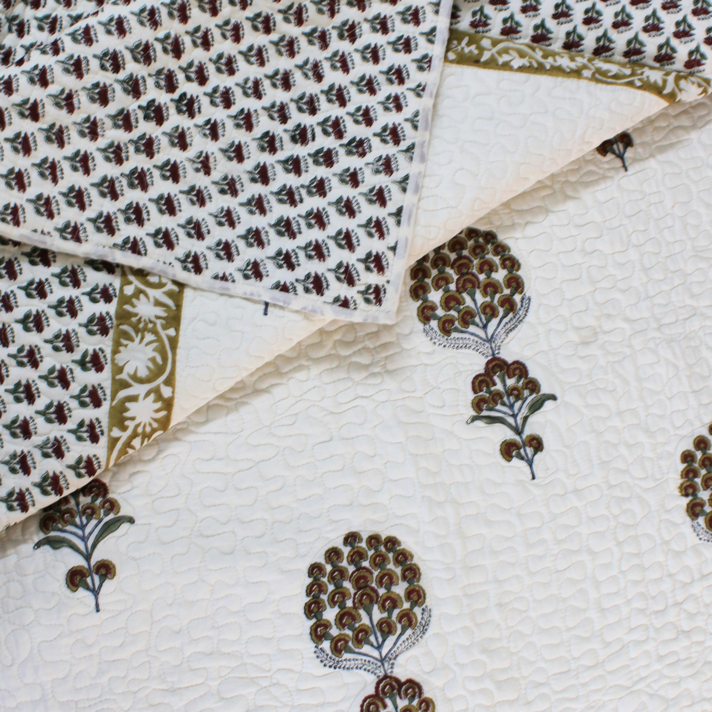 Bedsheet | Handblock Quilted | 3 Pc Set
