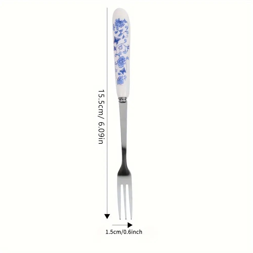 6pcs Set of Stainless Steel Dinner Forks with Ceramic Handles