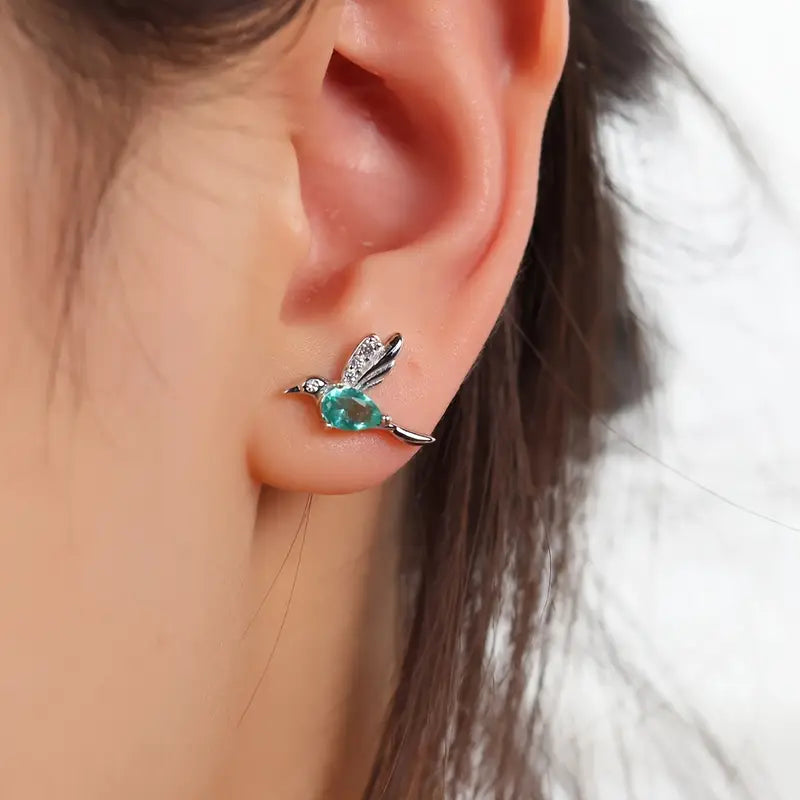 Hummingbird Earrings Sterling Silver Zircon Studs Bohemian Jewelry
Sterling
