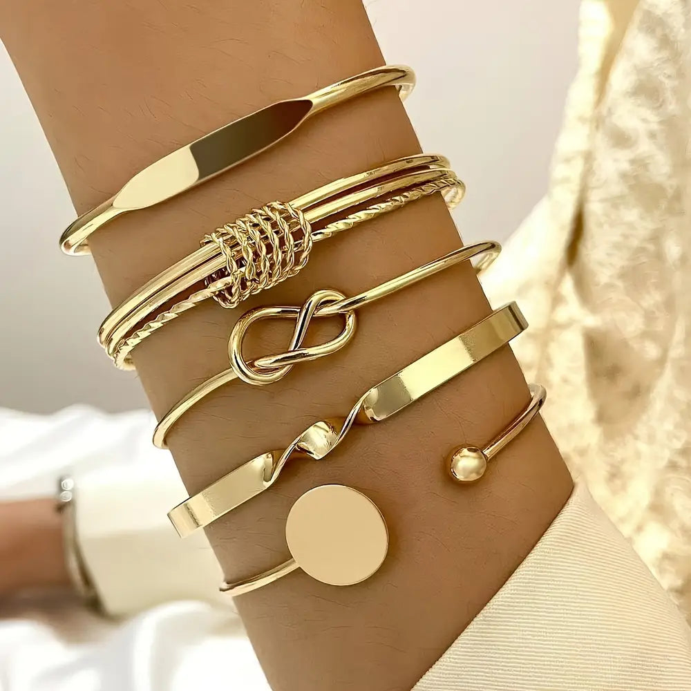 Set van 5 armbanden, minimalistische geometrische ronde glanzende legering armband