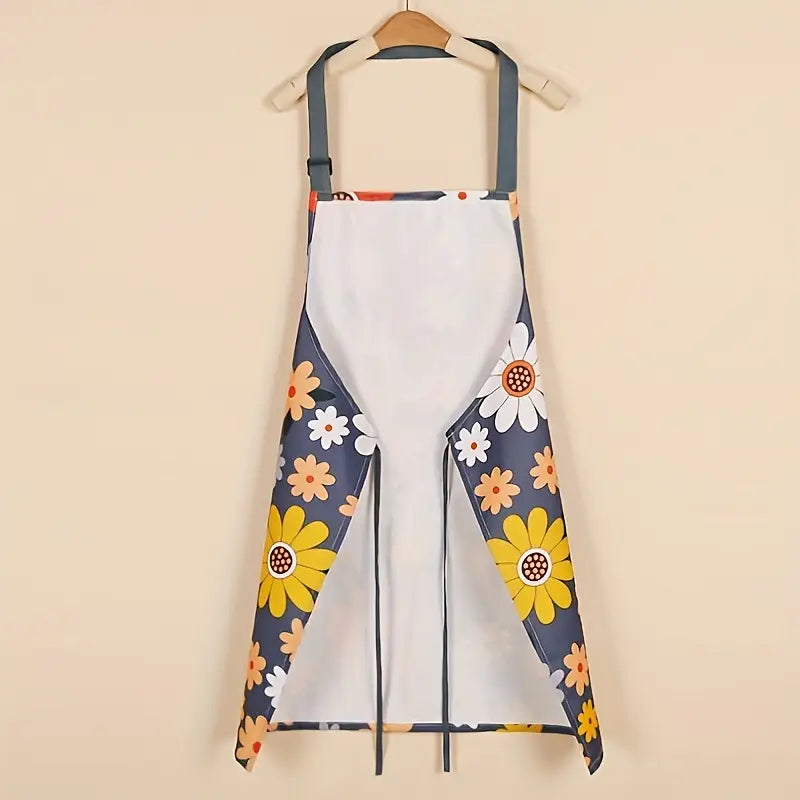 Floral Print Waterproof & Oil-Resistant Apron with Large Pocket