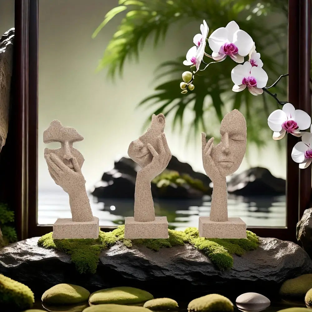 3pcs Abstract Mask Small Statue Set
