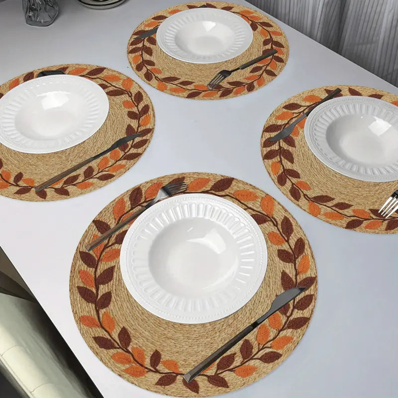 Yellow Woven Placemats - Non-Slip Round Table Mats (Set of 4)