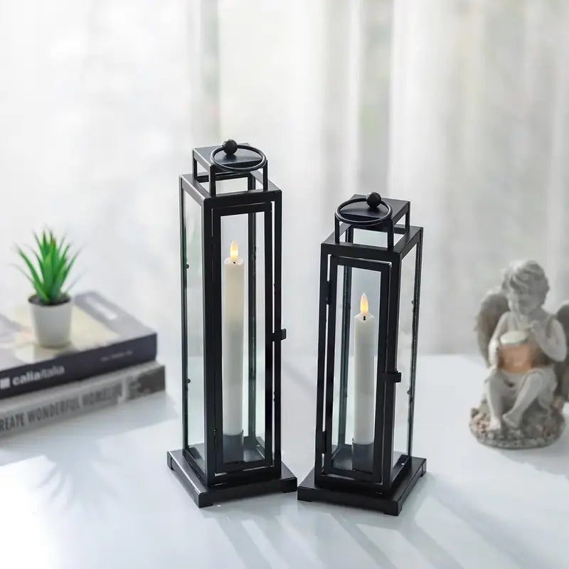 Black Lantern Set (2) - Indoor Outdoor Candle Holders