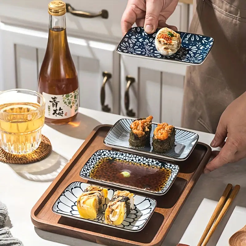 4pcs Boho Ceramic Sushi & Dessert Plate Set