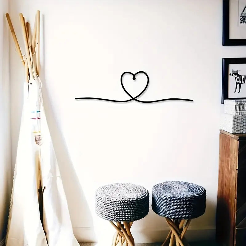 1pc, Metal Heart Line Art Wall Decor, Love Theme, Transverse Orientation