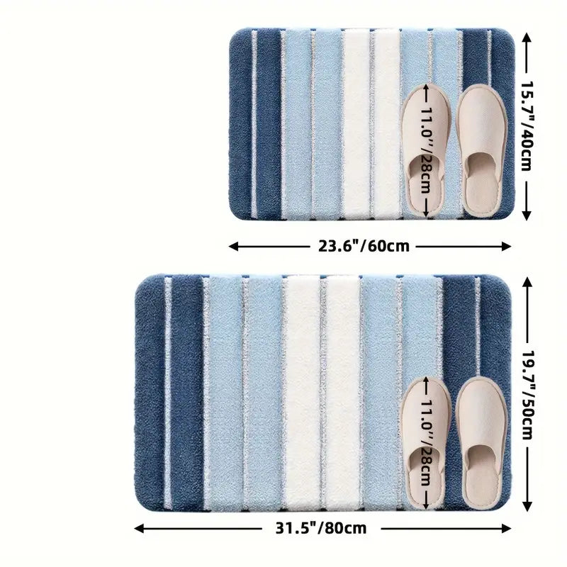 Soft Stripe Bathroom Rug - Non Slip Bath Mat Floor Decor