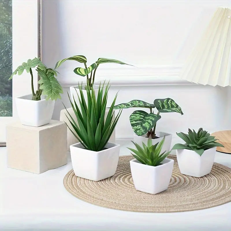 Lot de 6 plantes artificielles de style nordique – Décoration de bureau et de maison dans des contenants élégants
